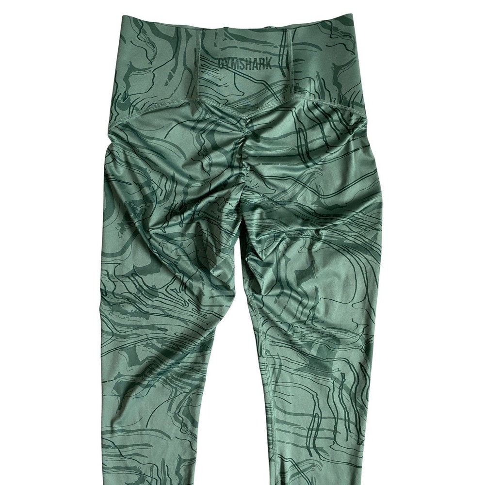 Gymshark Wmns Power Support High Waisted Scrunch Bum Legging Green Marble Print - Picture 5 of 10